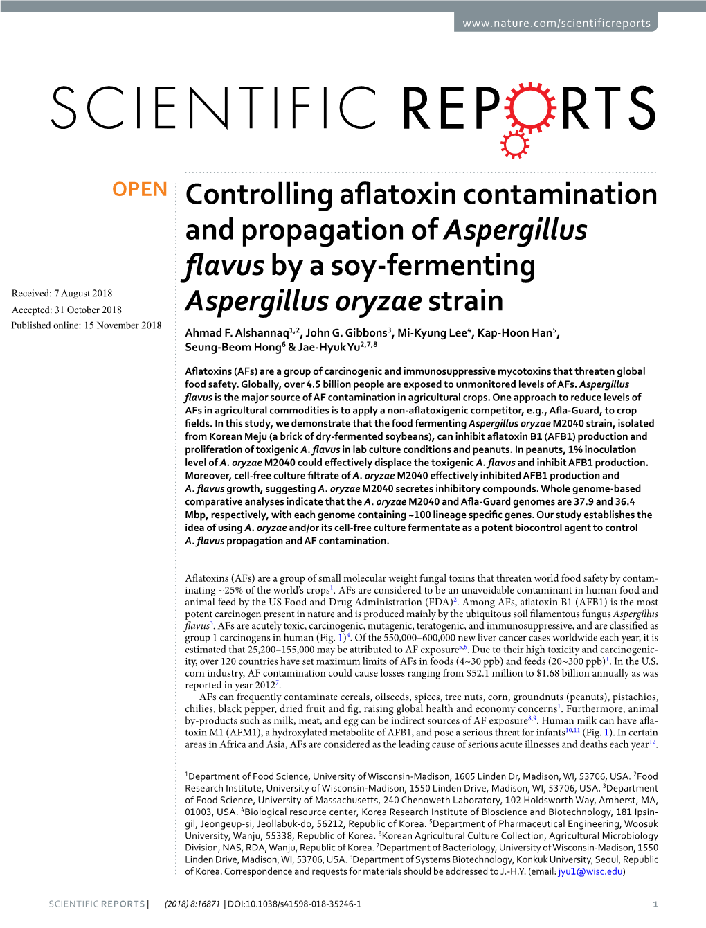 Controlling Aflatoxin Contamination and Propagation of Aspergillus