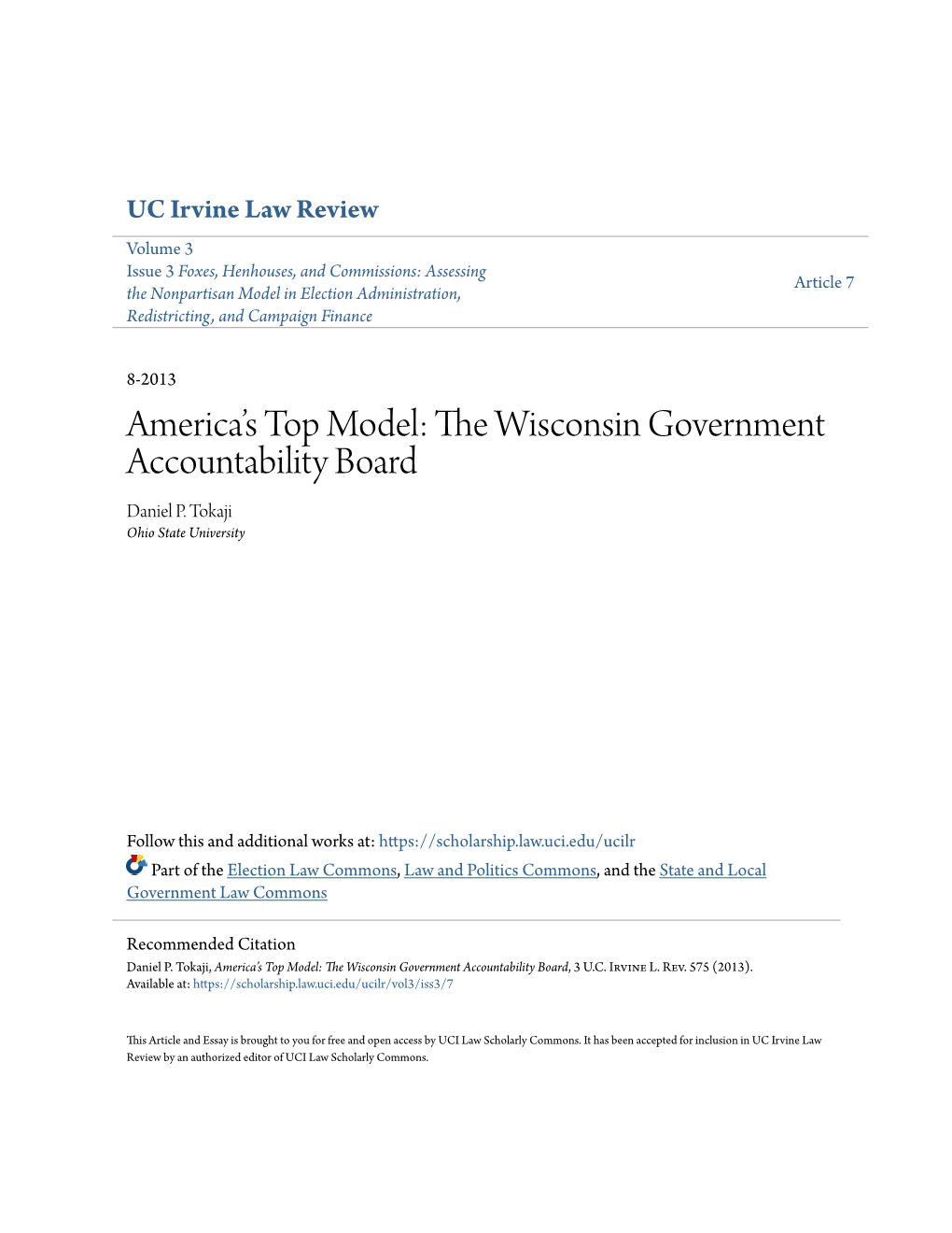 The Wisconsin Government Accountability Board, 3 U.C