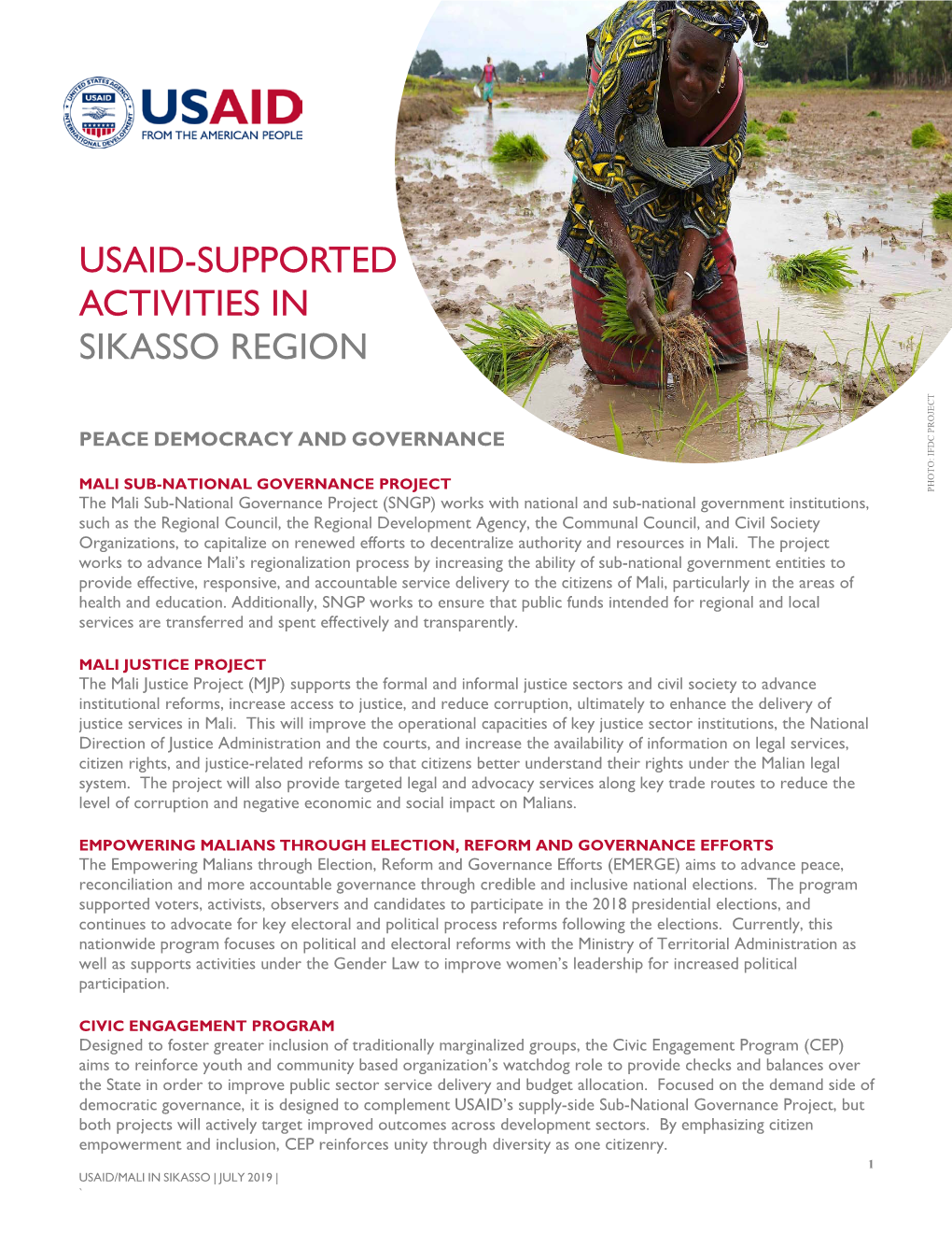 Usaid-Supported Activities in Sikasso Region