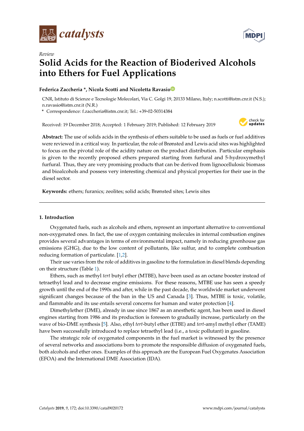 Solid Acids for the Reaction of Bioderived Alcohols Into Ethers for Fuel Applications