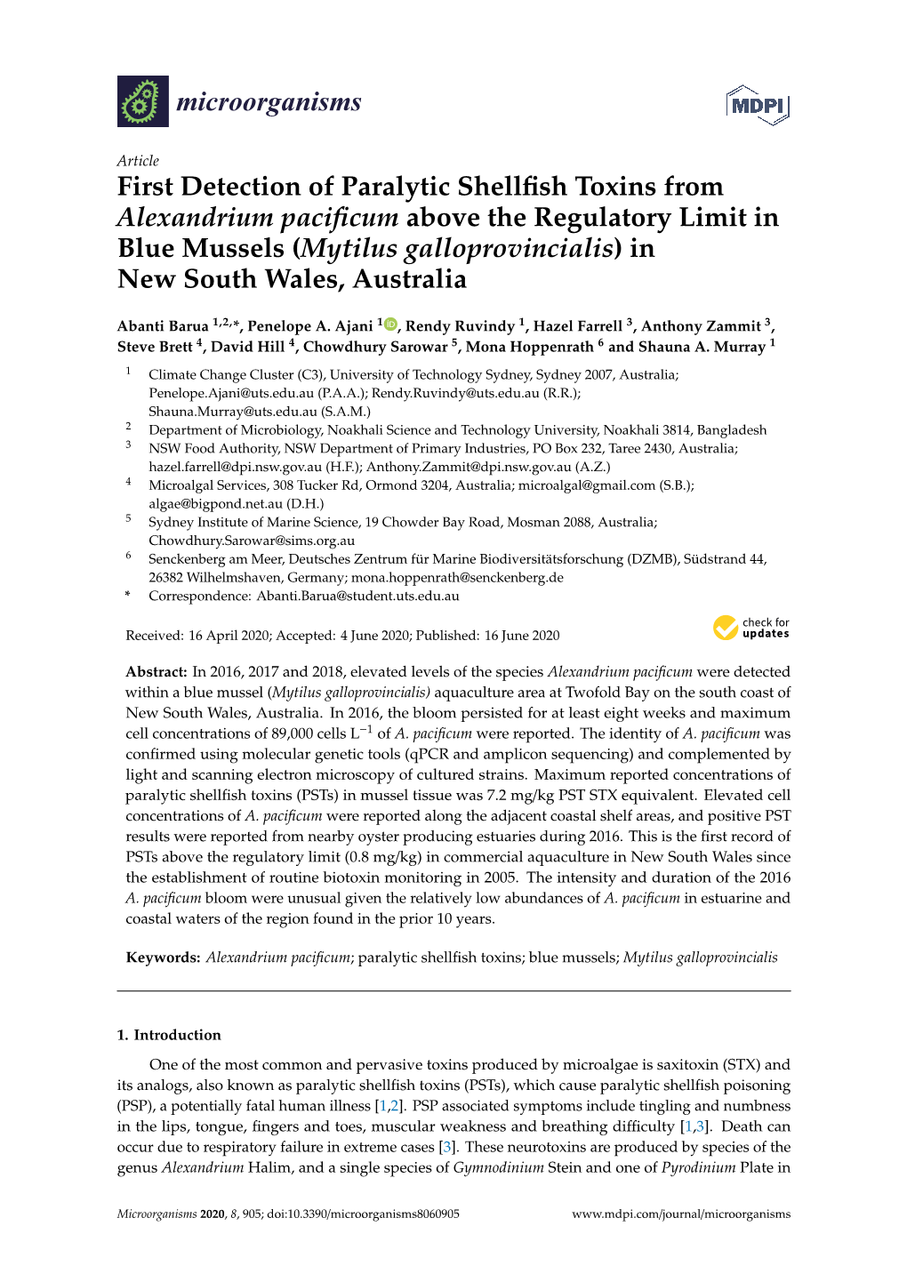 First Detection of Paralytic Shellfish Toxins from Alexandrium