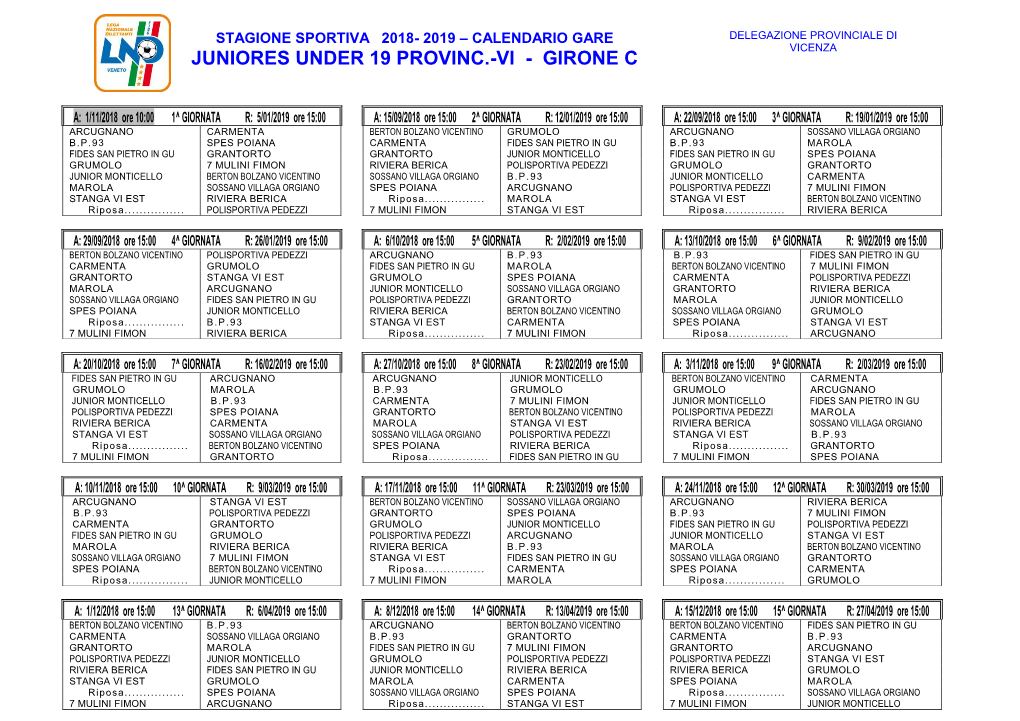 Juniores Under 19 Provinc.-Vi - Girone C