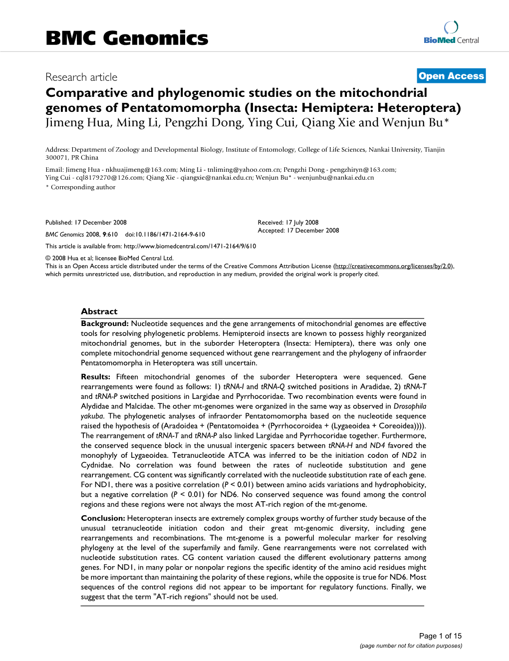 Comparative and Phylogenomic Studies on the Mitochondrial