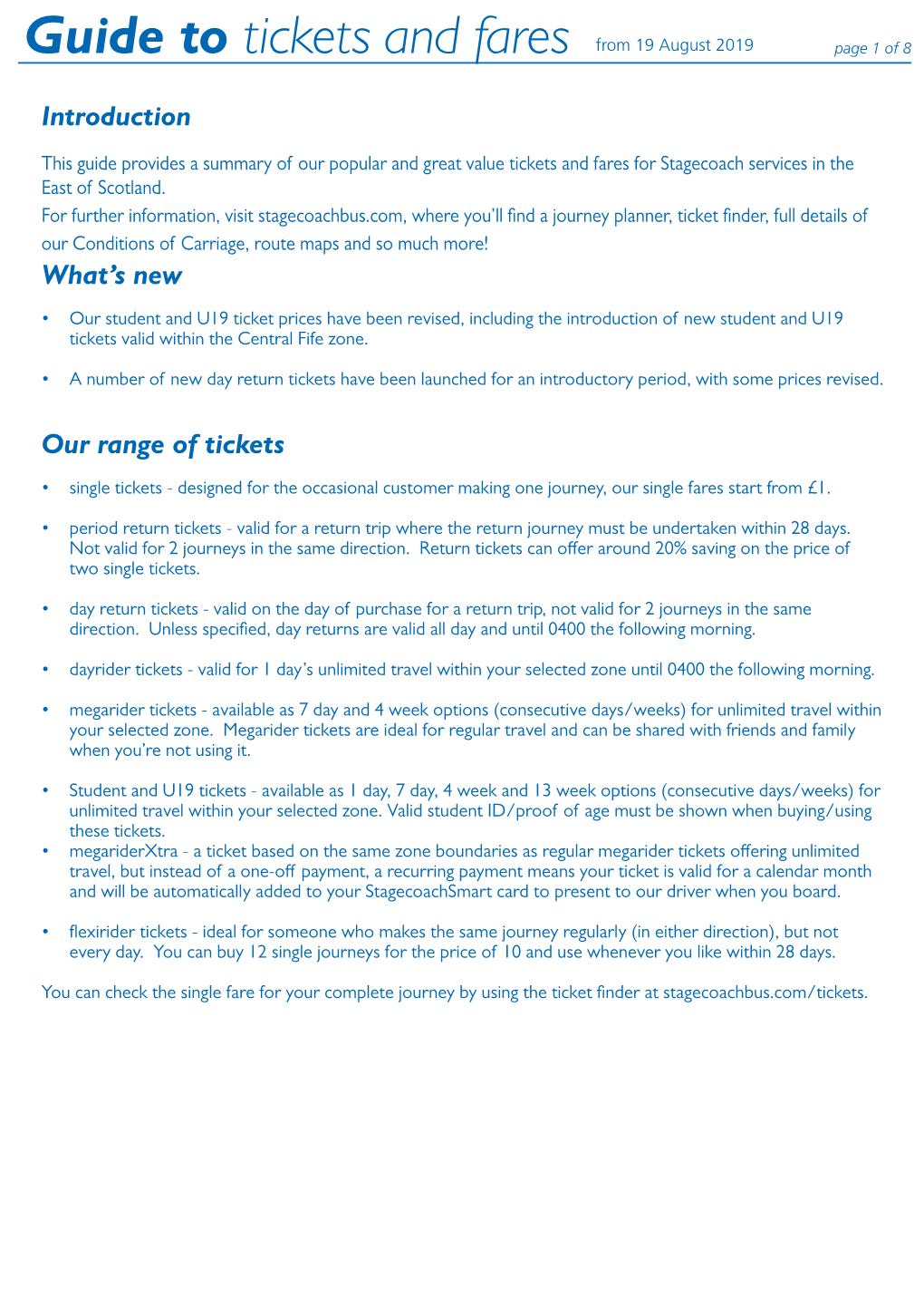 Guide to Tickets and Fares from 19 August 2019 Page 1 of 8