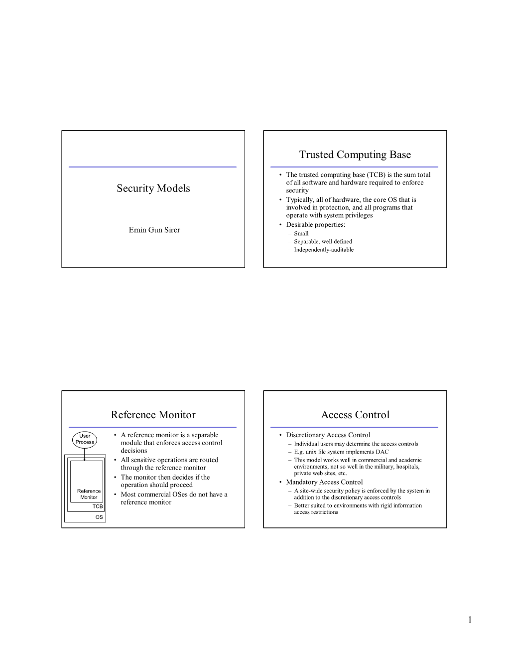 Security Models Trusted Computing Base Reference Monitor Access