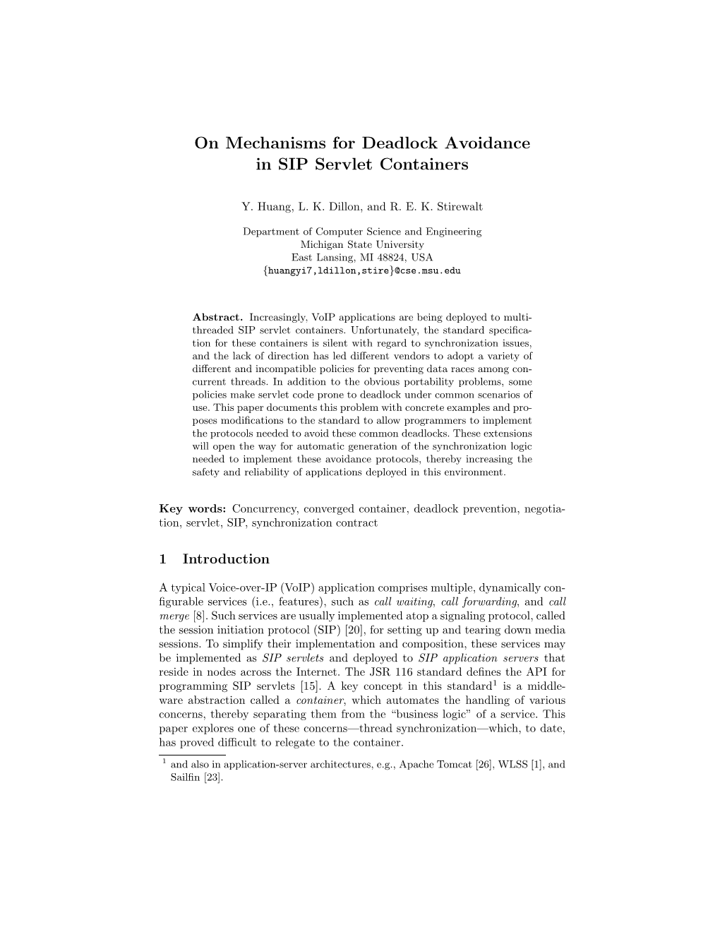 On Mechanisms for Deadlock Avoidance in SIP Servlet Containers