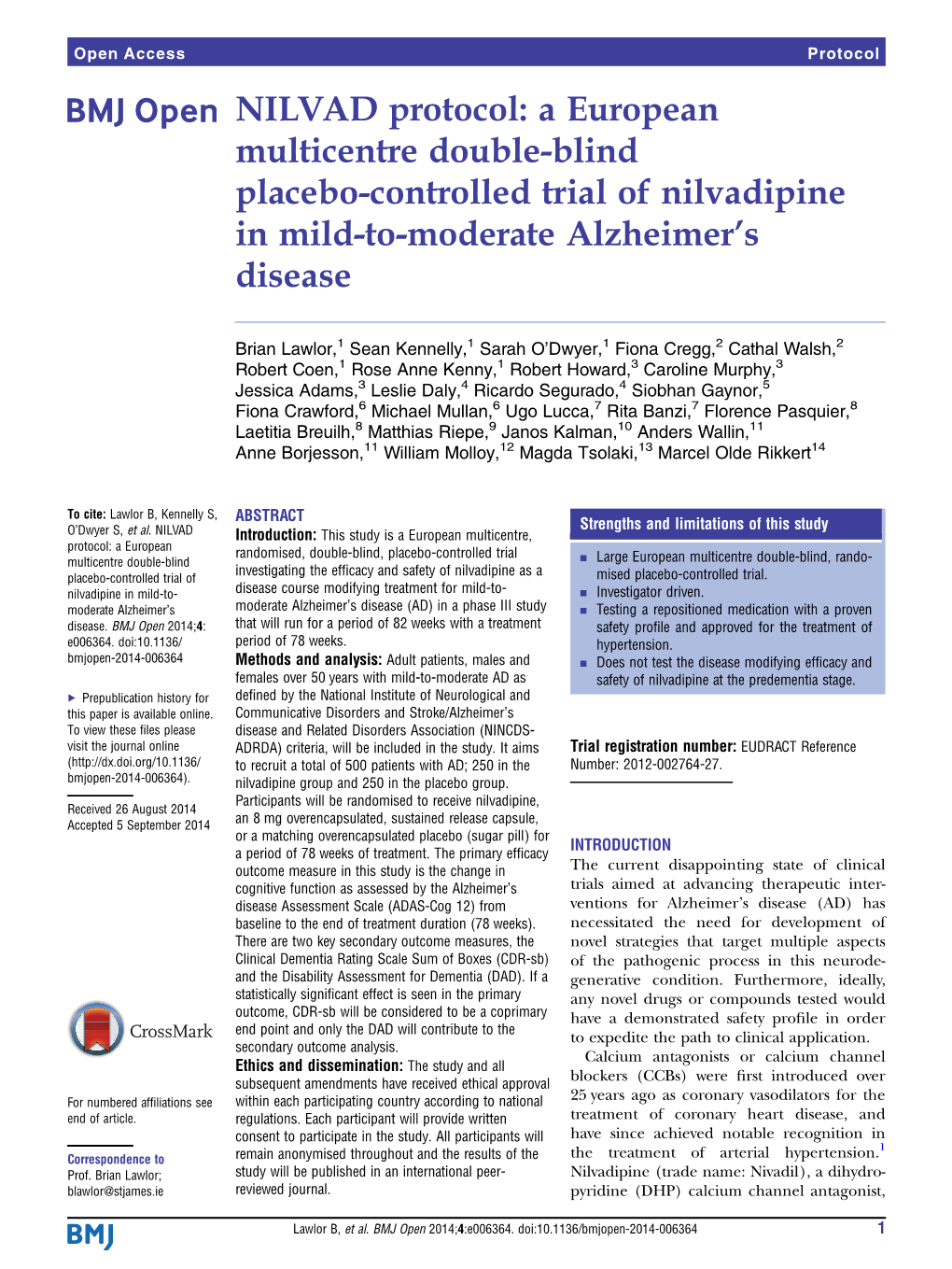 NILVAD Protocol: a European Multicentre Double-Blind Placebo-Controlled Trial of Nilvadipine in Mild-To-Moderate Alzheimer’S Disease