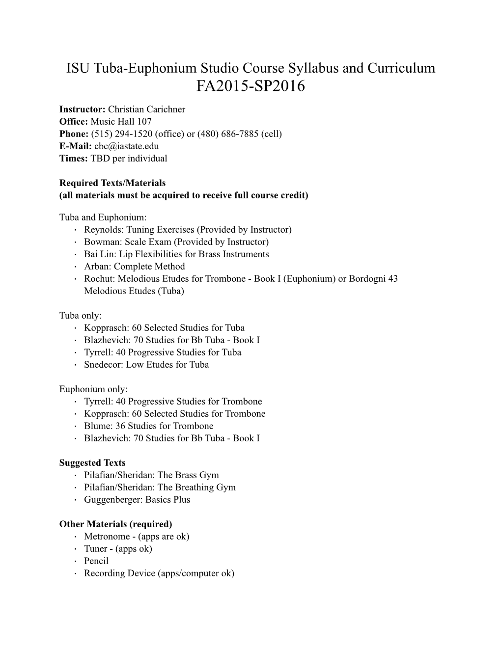 Syllabus and Curriculum FA2015-SP2016