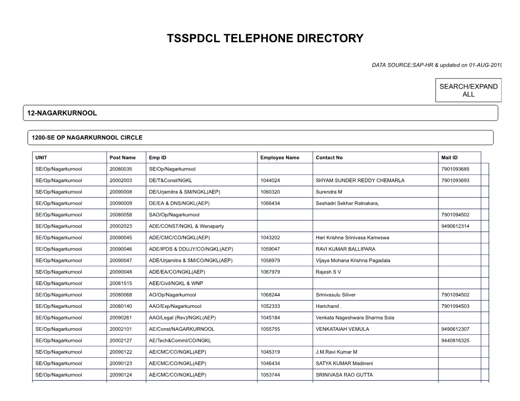 Tsspdcl Telephone Directory