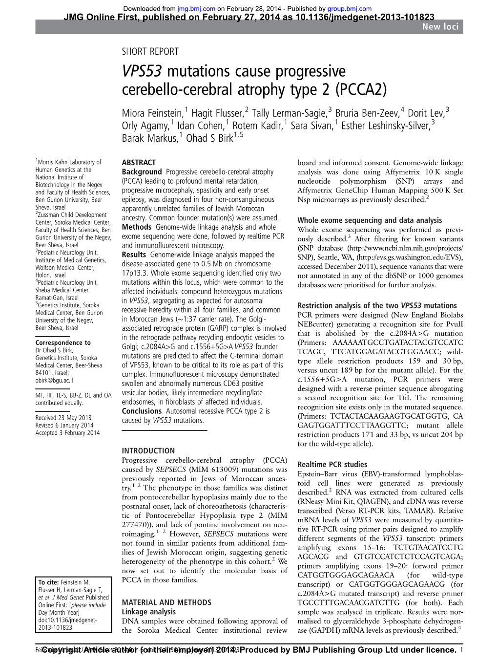 VPS53 Mutations Cause Progressive Cerebello-Cerebral Atrophy Type 2 (PCCA2)