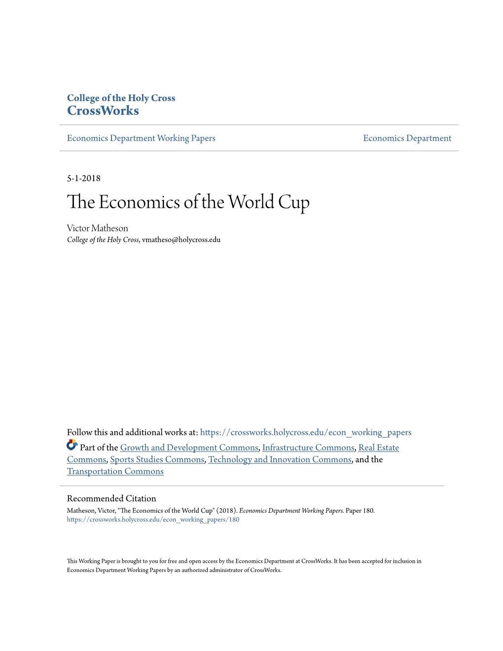 The Economics of the World Cup