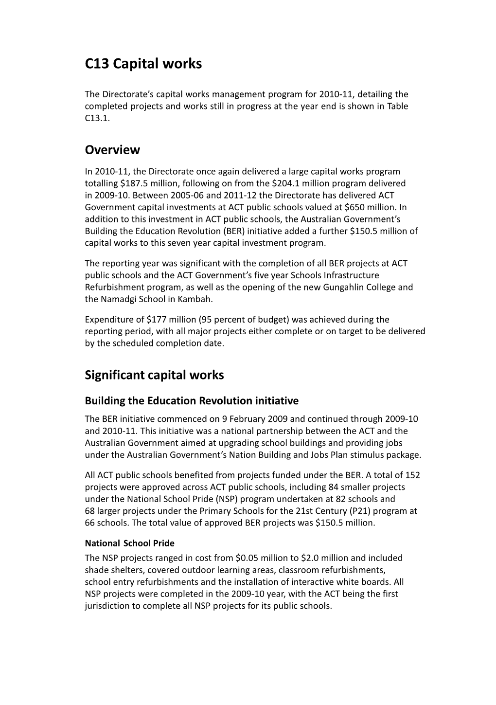 C13 Capital Works