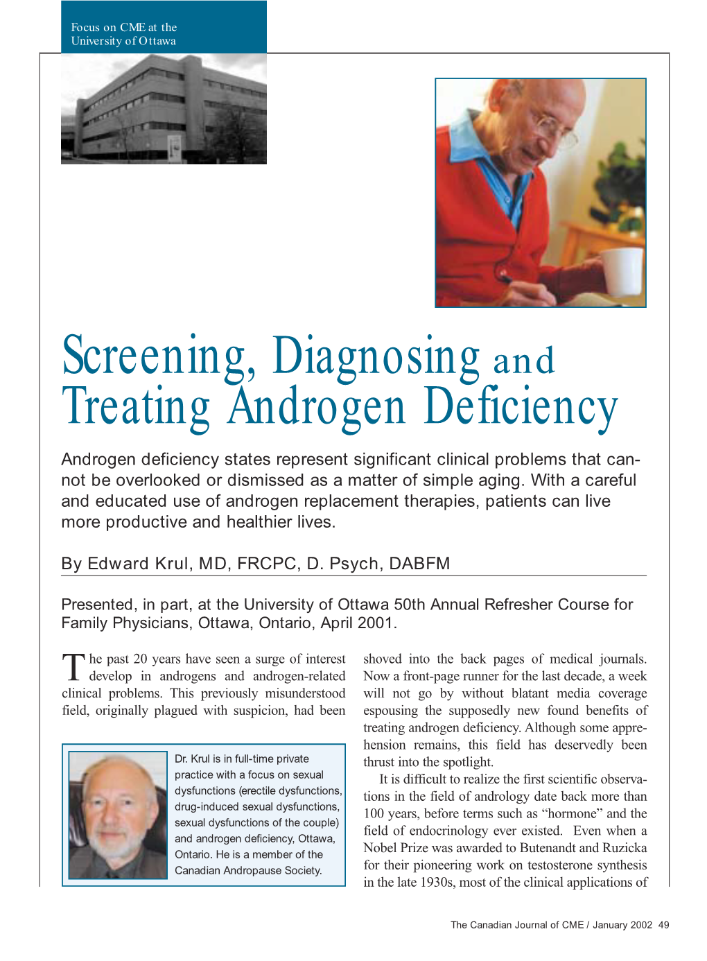 Screening, Diagnosing and Treating Androgen Deficiency
