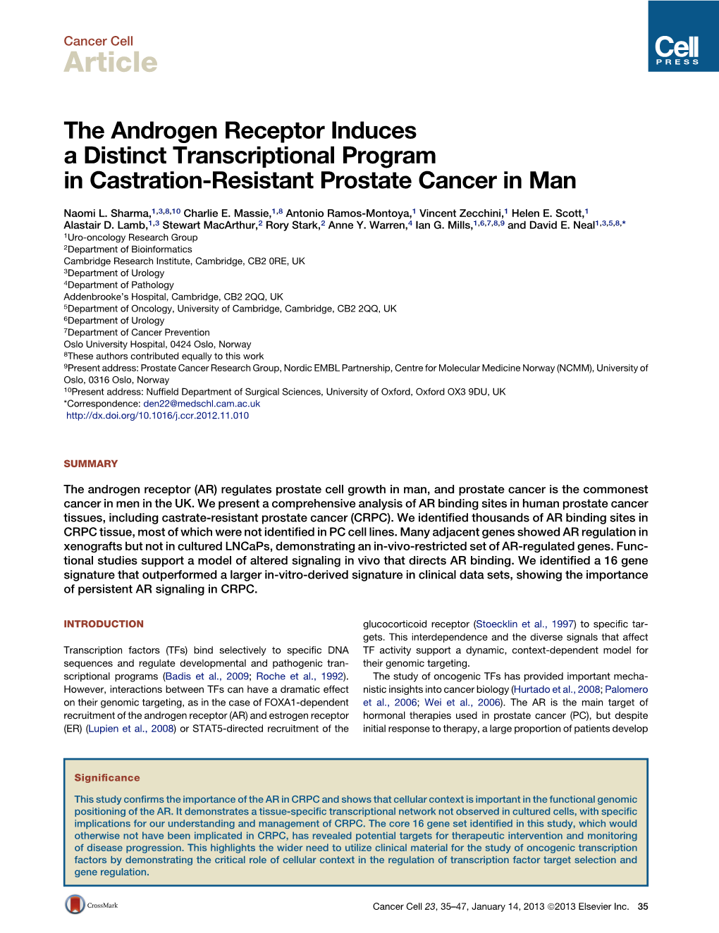 The Androgen Receptor Induces a Distinct Transcriptional Program in Castration-Resistant Prostate Cancer in Man