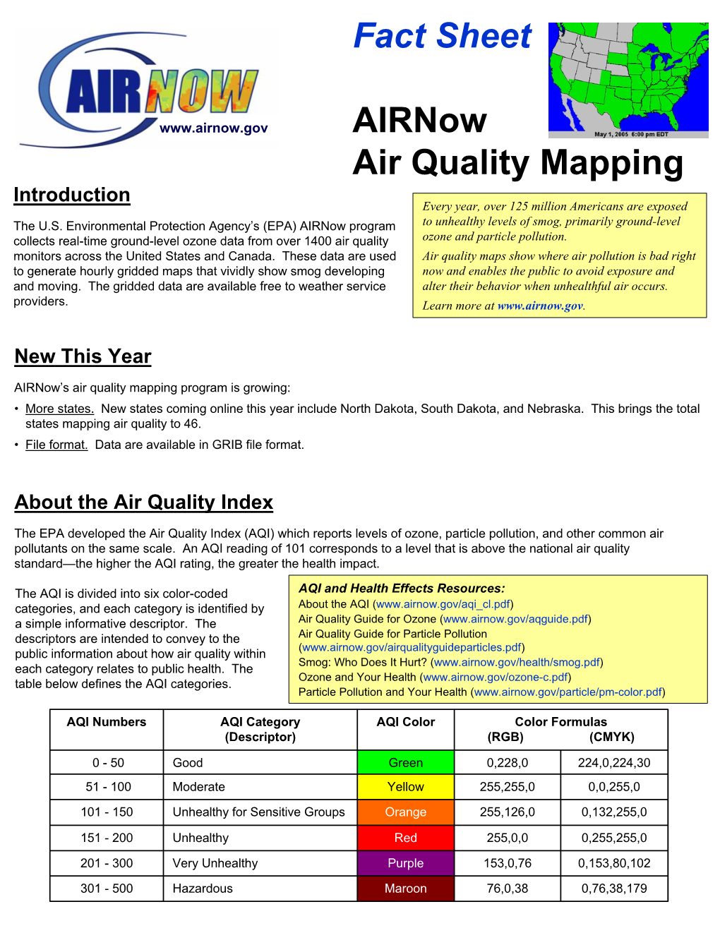 Fact Sheet Airnow Air Quality Mapping