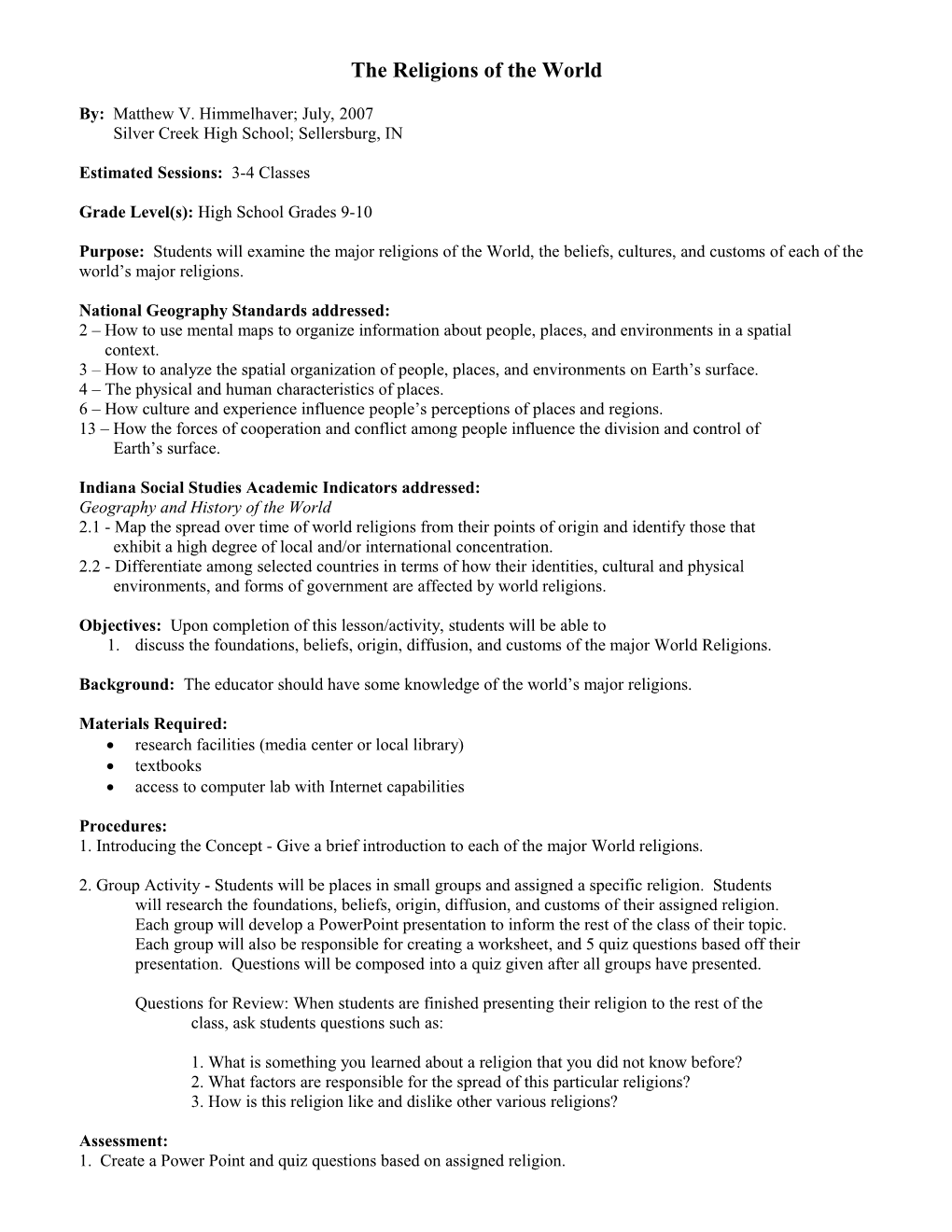 Outline Format for Lesson Plans s2