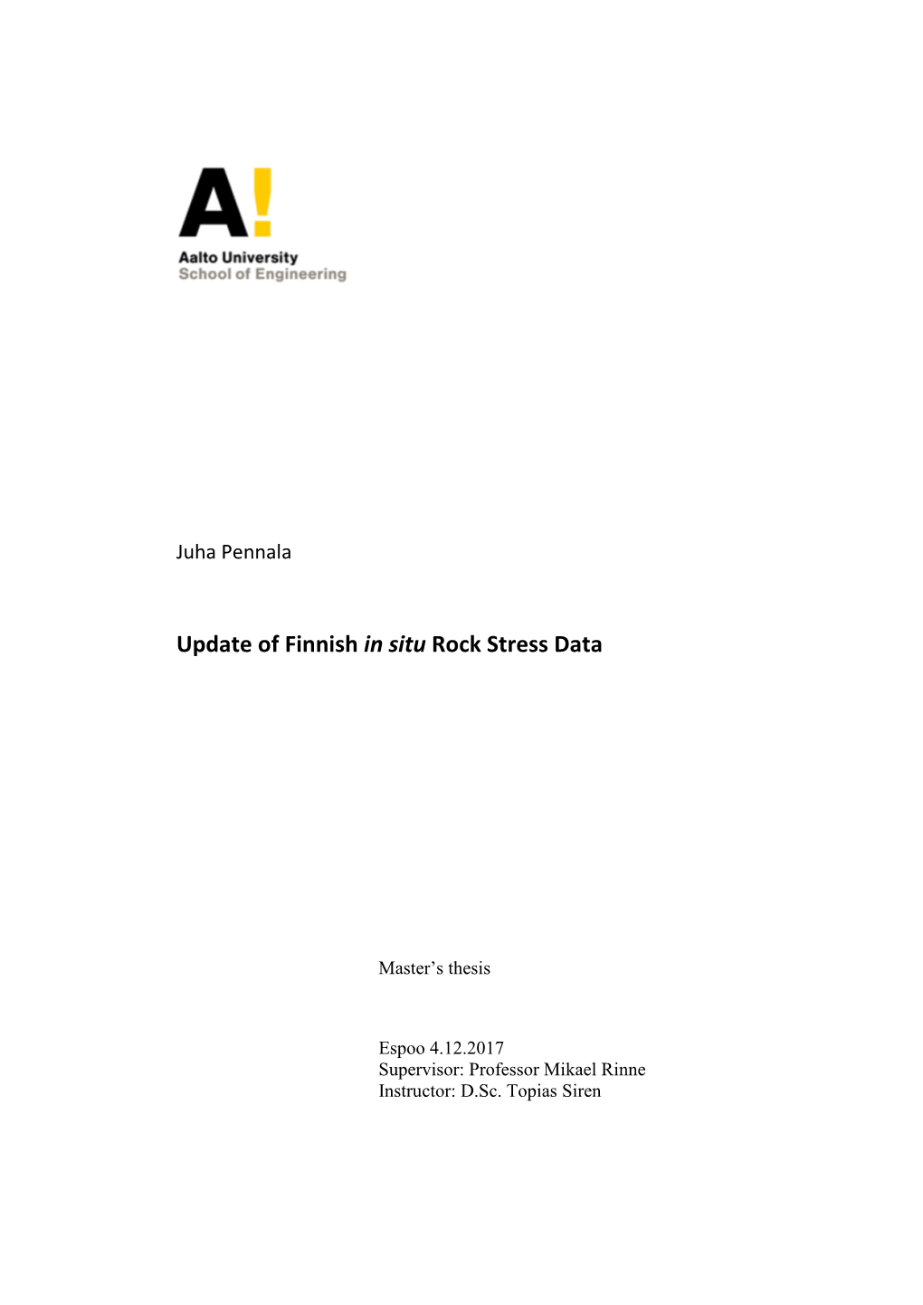 Update of Finnish in Situ Rock Stress Data