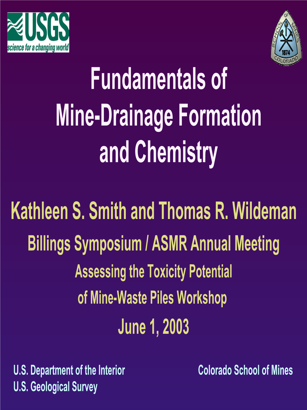 Fundamentals of Mine-Drainage Formation and Chemistry