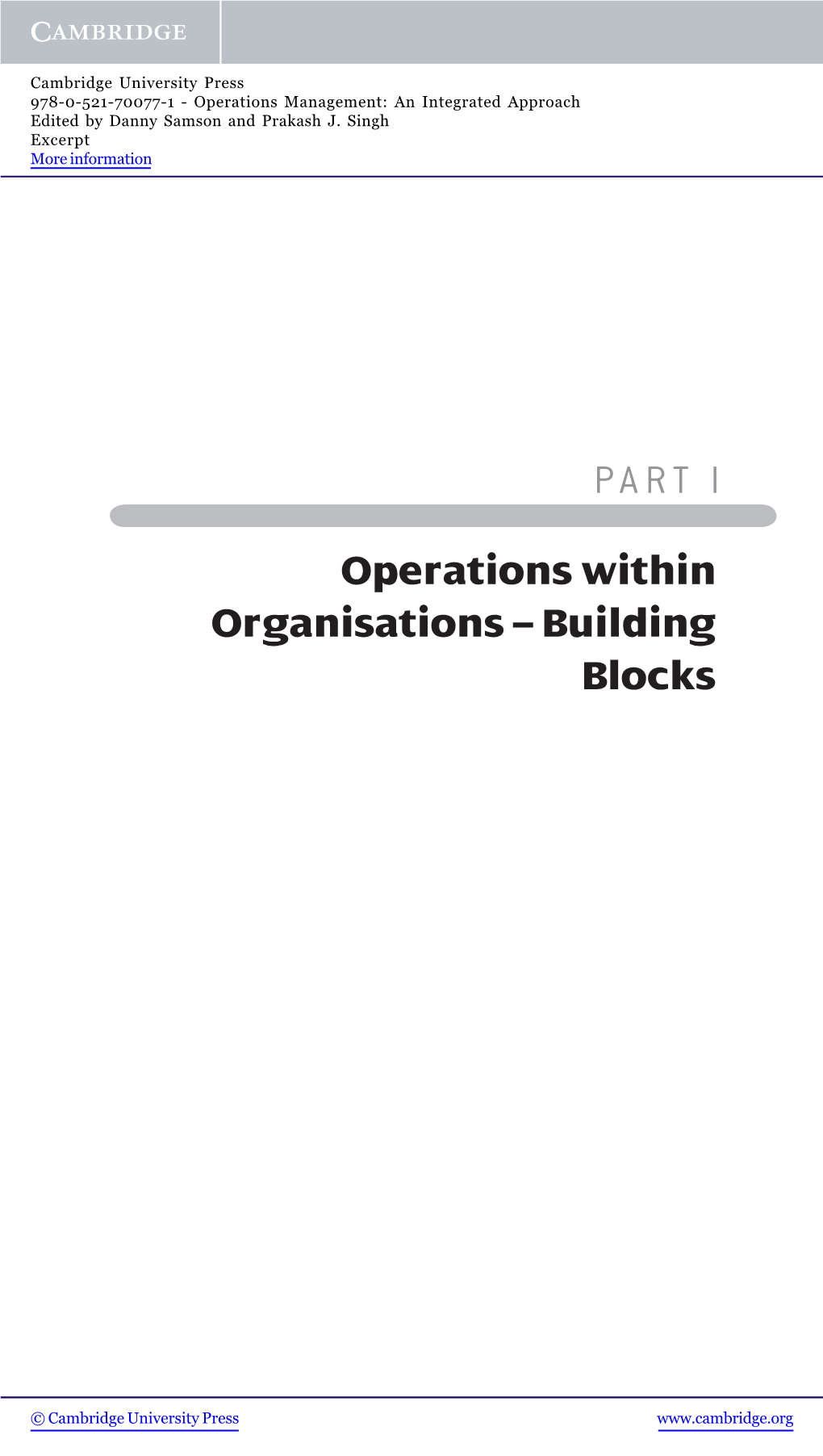 PART I Operations Within Organisations – Building Blocks