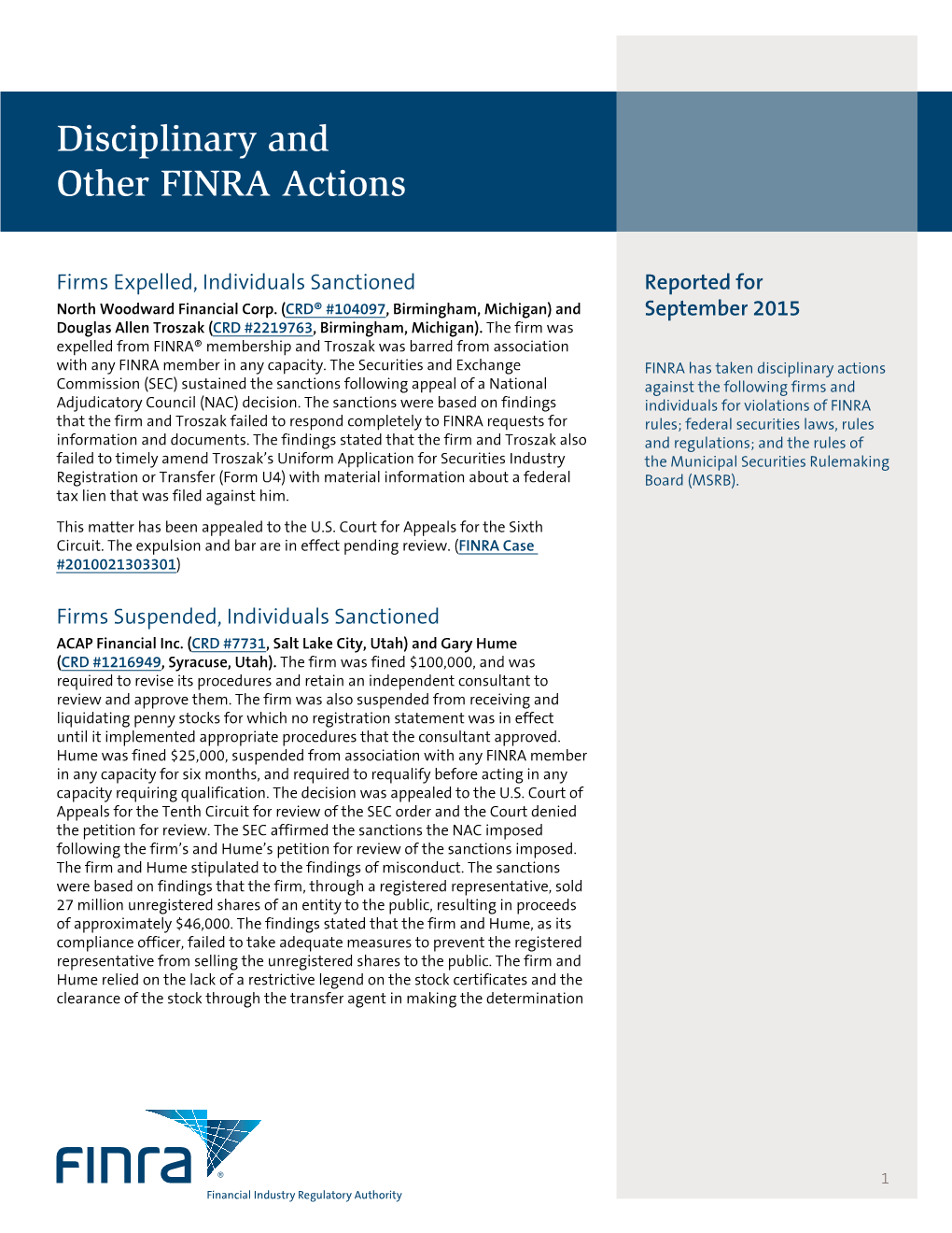 Disciplinary and Other FINRA Actions