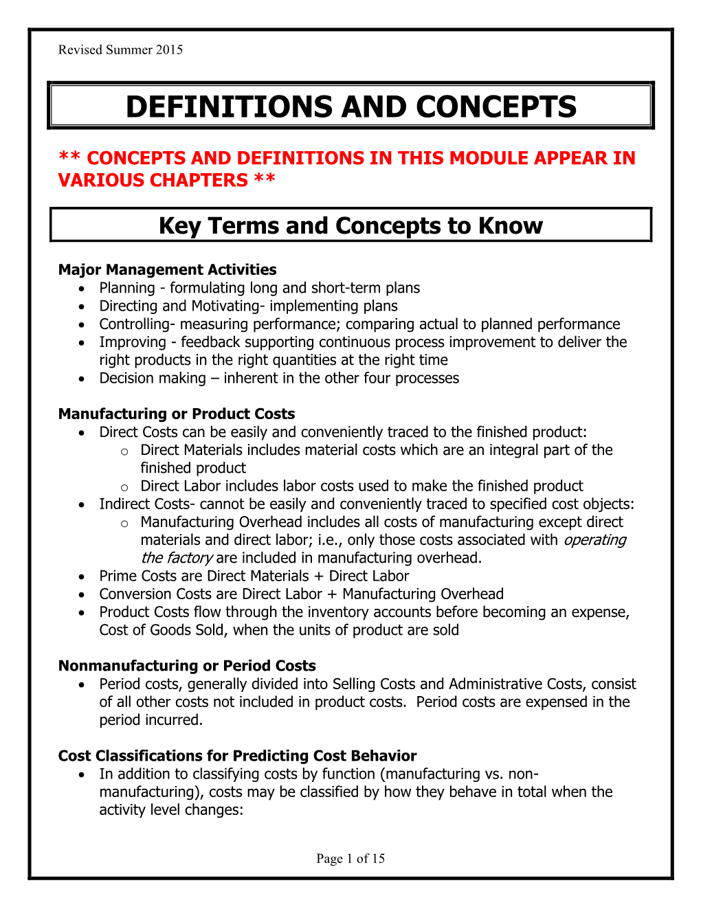 Definitions and Concepts