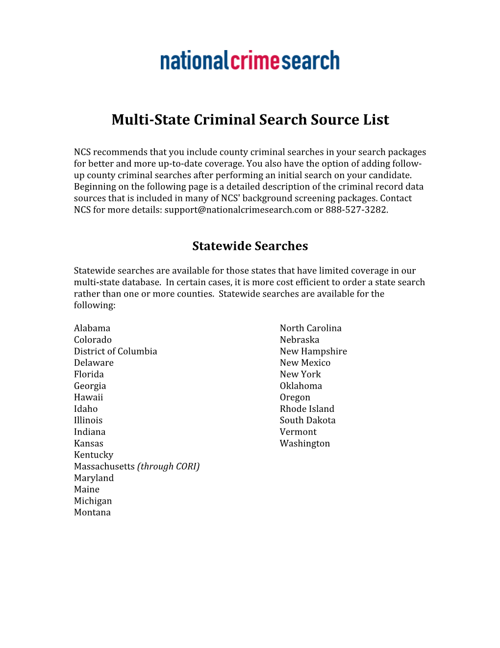 Multi-State Criminal Search Source List