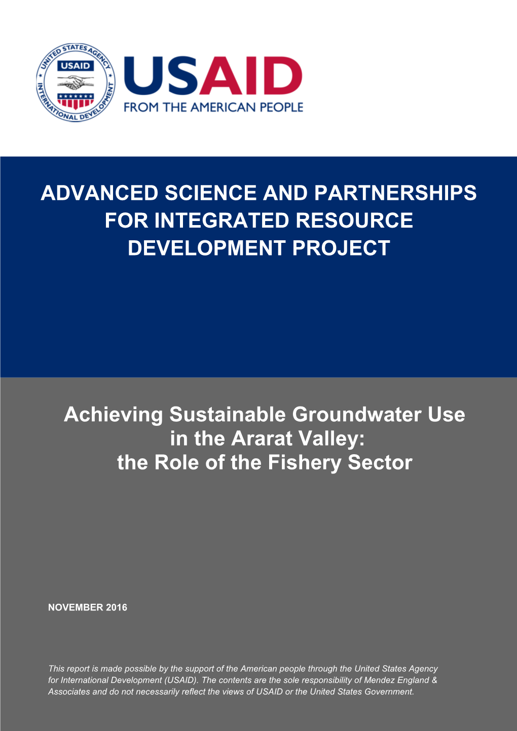 Achieving Sustainable Groundwater Use in the Ararat Valley: the Role of the Fishery Sector