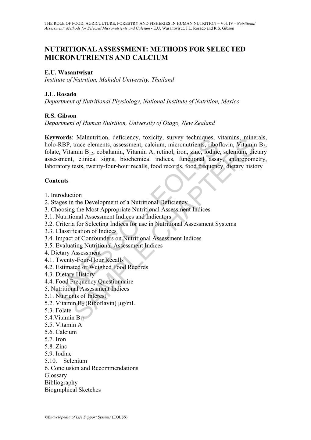 Nutritional Assessment: Methods for Selected Micronutrients and Calcium - E.U