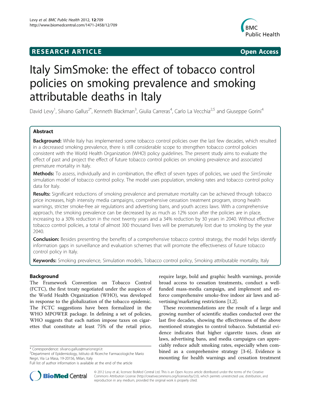 Italy Simsmoke: the Effect of Tobacco Control Policies on Smoking