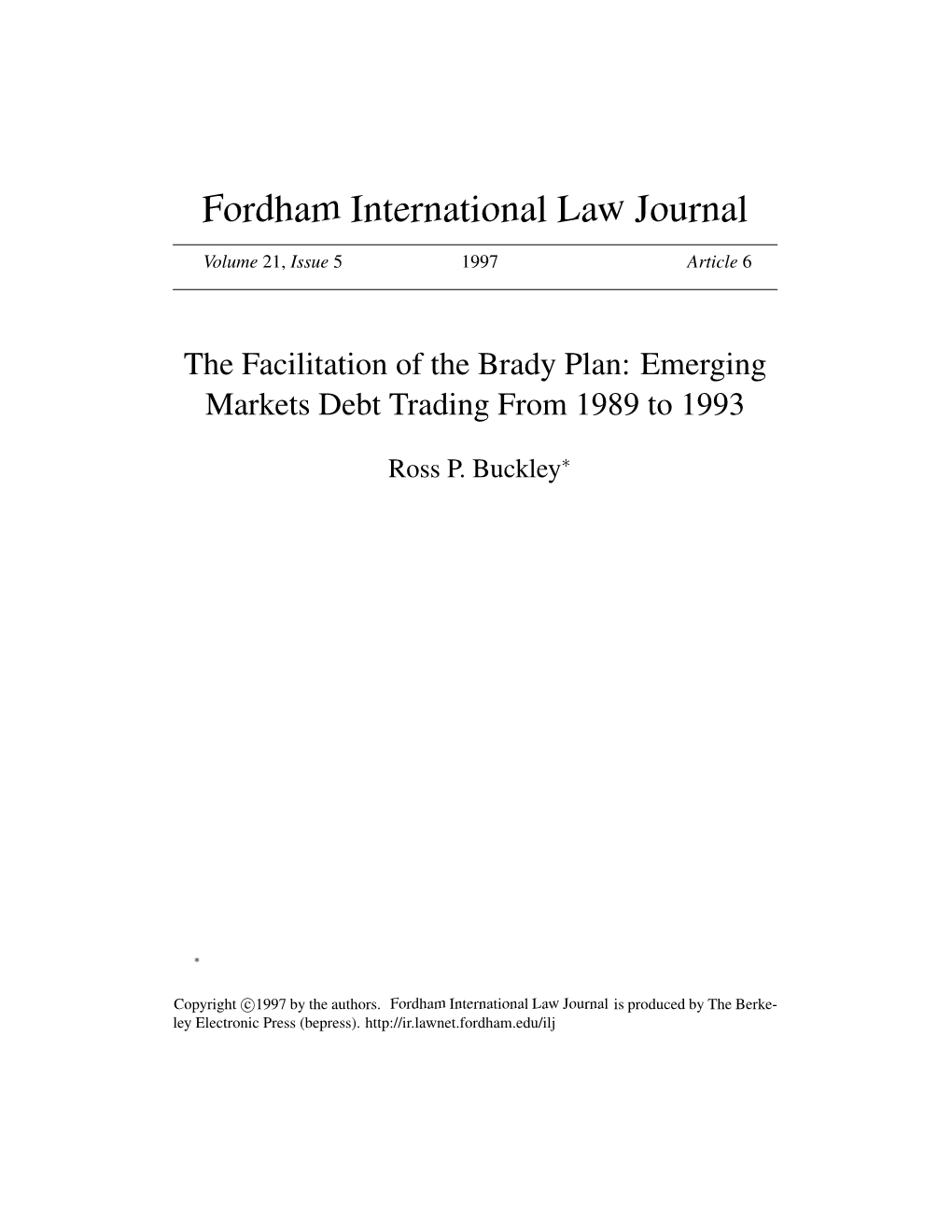 The Facilitation of the Brady Plan: Emerging Markets Debt Trading from 1989 to 1993