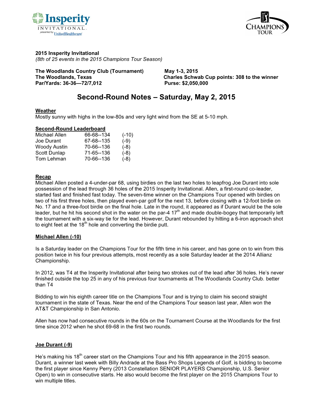 Second Round Notes, Saturday, May 2