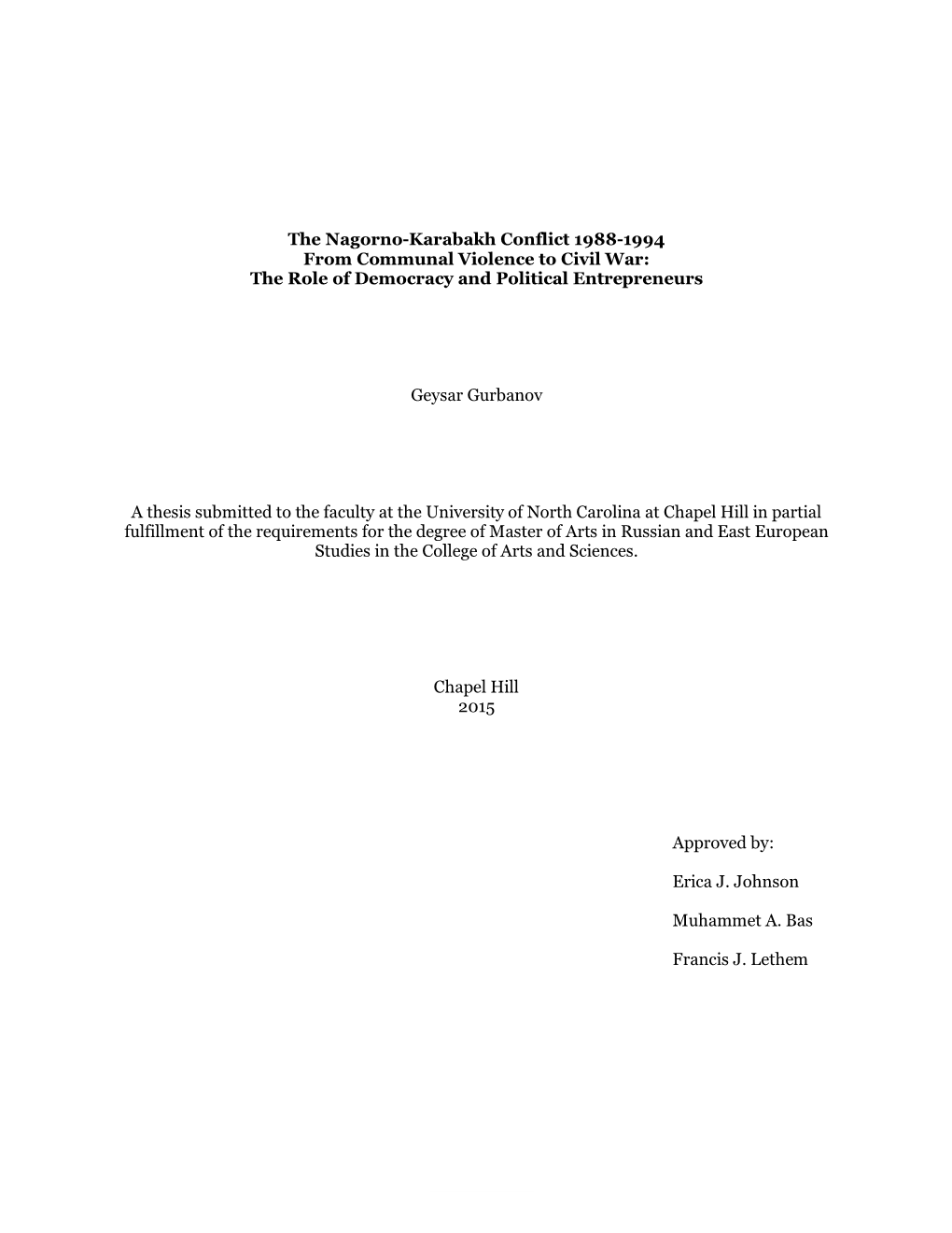 I the Nagorno-Karabakh Conflict 1988-1994 from Communal Violence to Civil