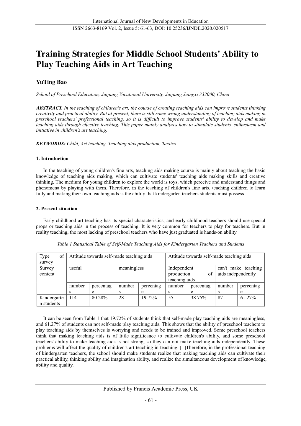 Training Strategies for Middle School Students' Ability to Play Teaching Aids in Art Teaching