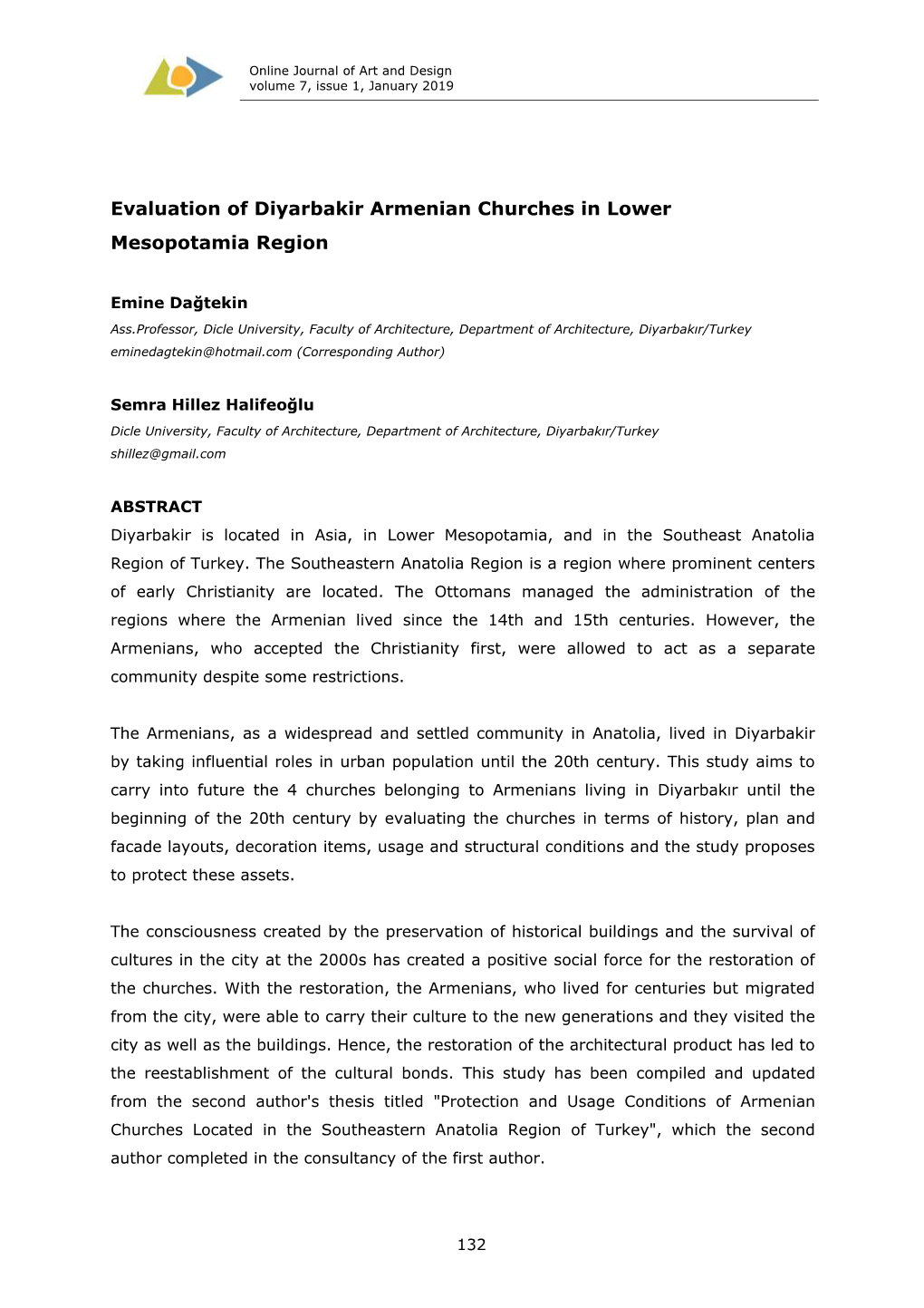 Evaluation of Diyarbakir Armenian Churches in Lower Mesopotamia Region