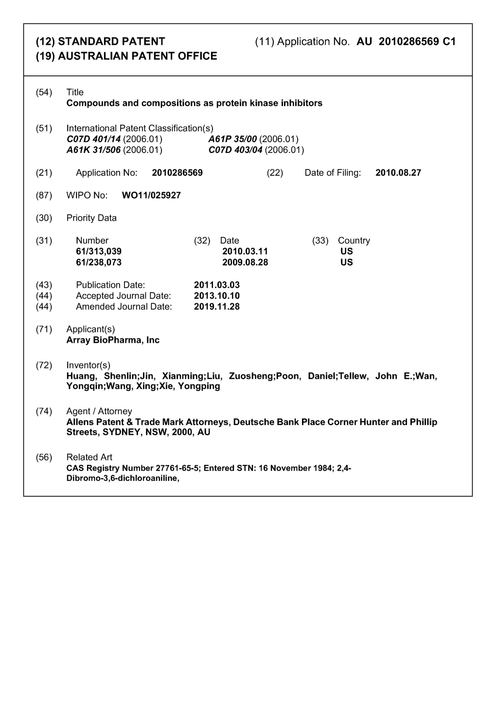 2010286569 C1 (19) Australian Patent 0Ffice