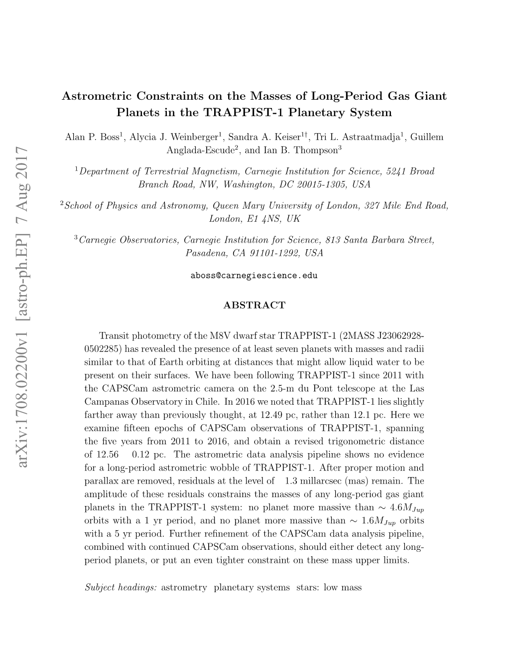 Astrometric Constraints on the Masses of Long-Period Gas Giant Planets in the TRAPPIST-1 Planetary System