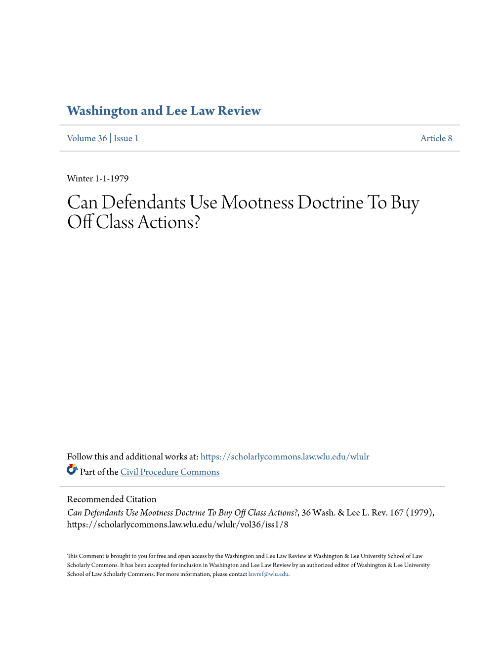 Can Defendants Use Mootness Doctrine to Buy Off Class Actions?