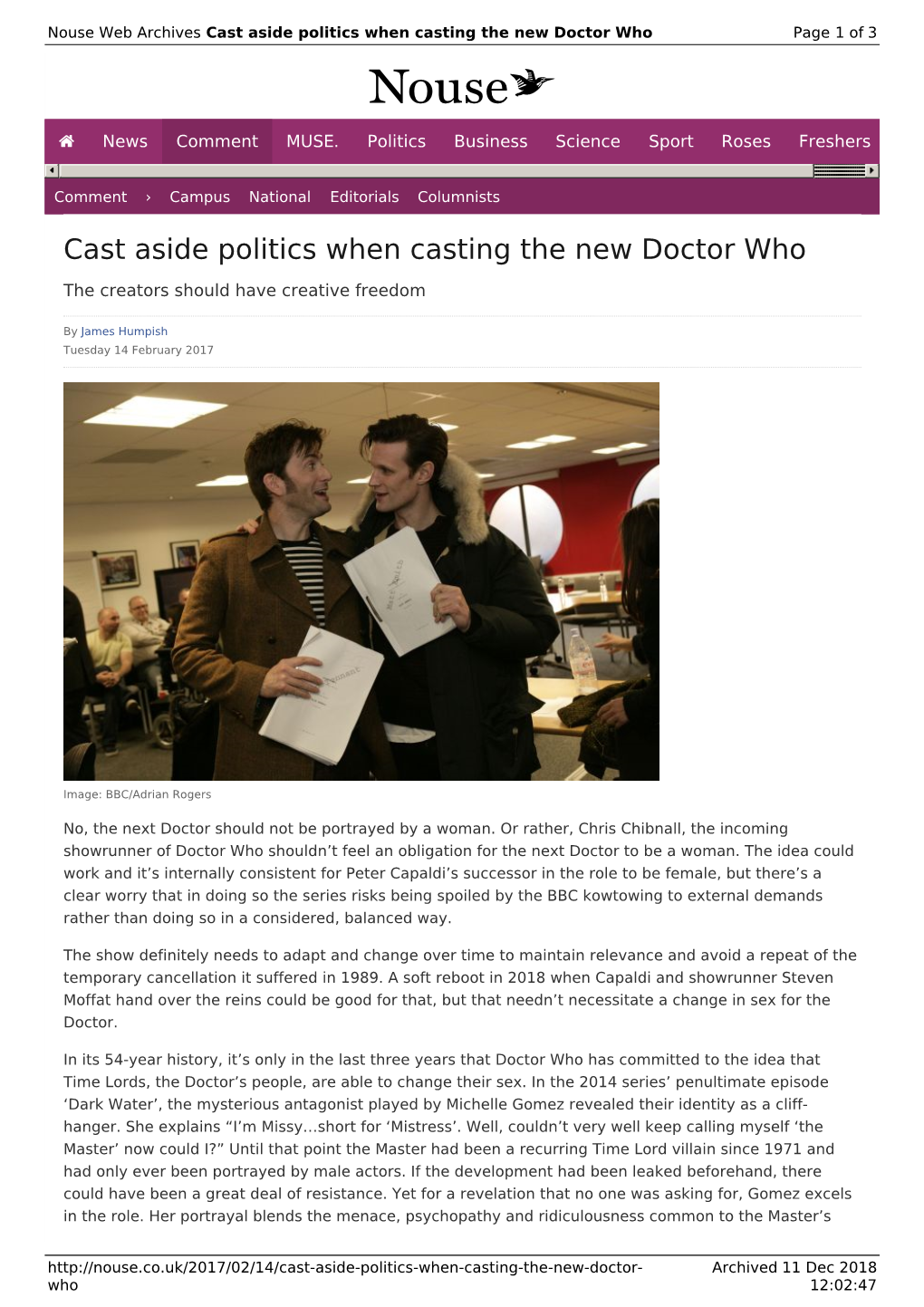 Cast Aside Politics When Casting the New Doctor Who | Nouse