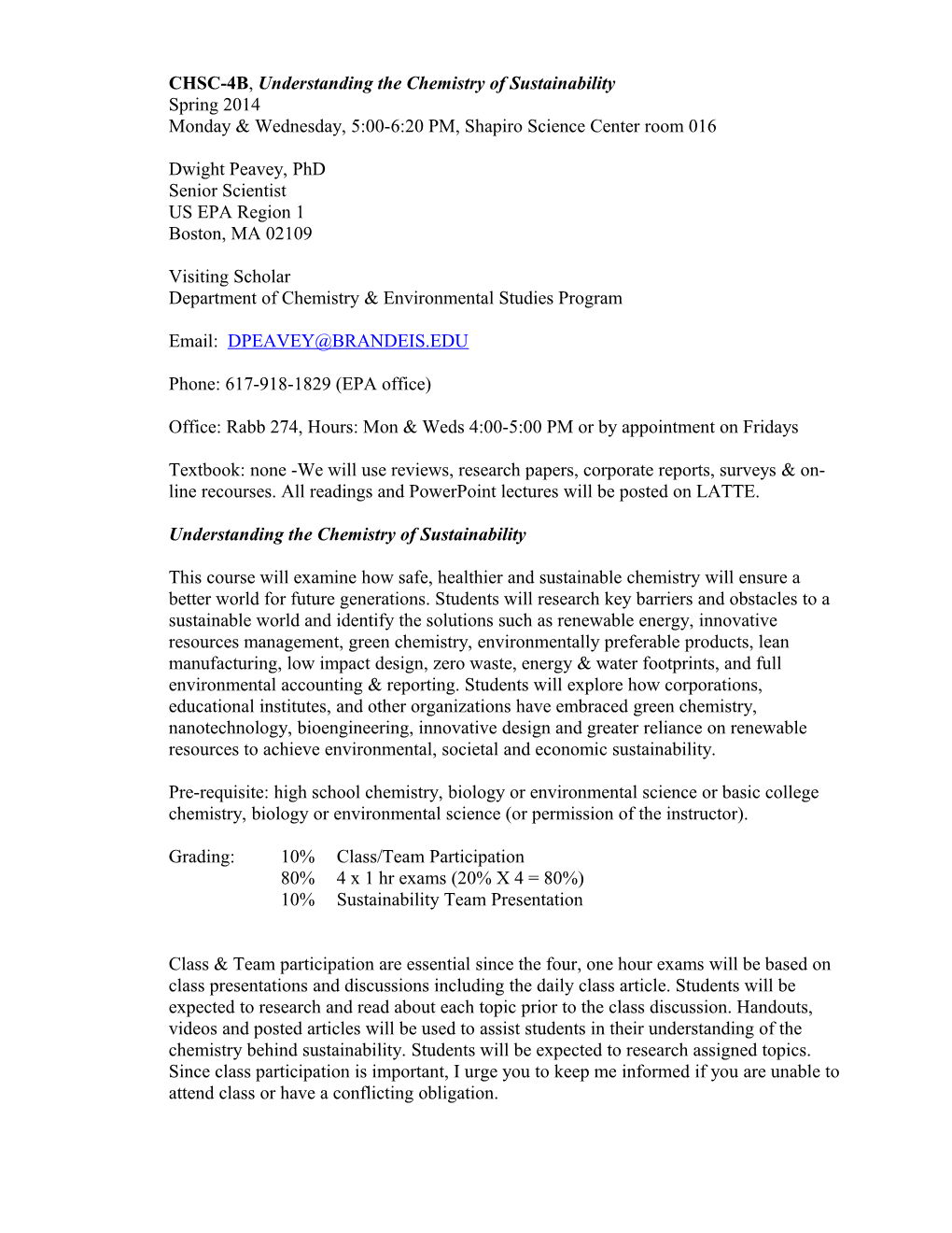 CHSC-4B, Understanding the Chemistry of Sustainability