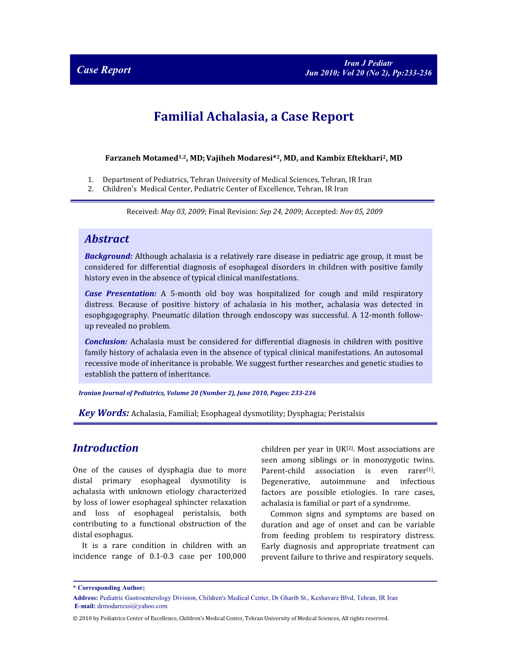 Familial Achalasia, a Case Report