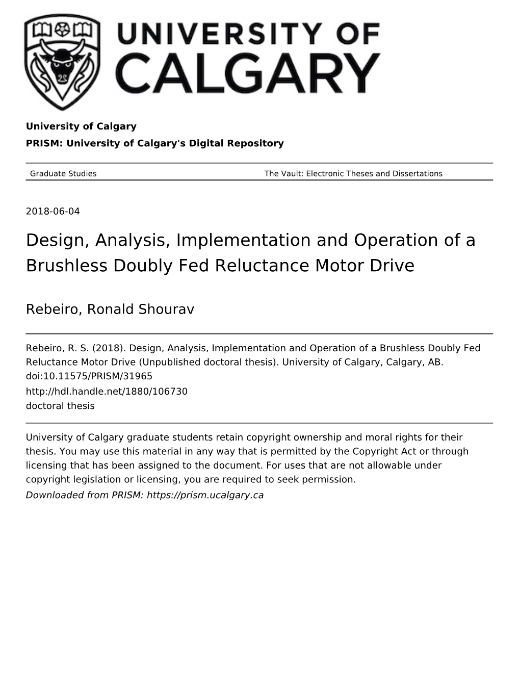 Design, Analysis, Implementation and Operation of a Brushless Doubly Fed Reluctance Motor Drive