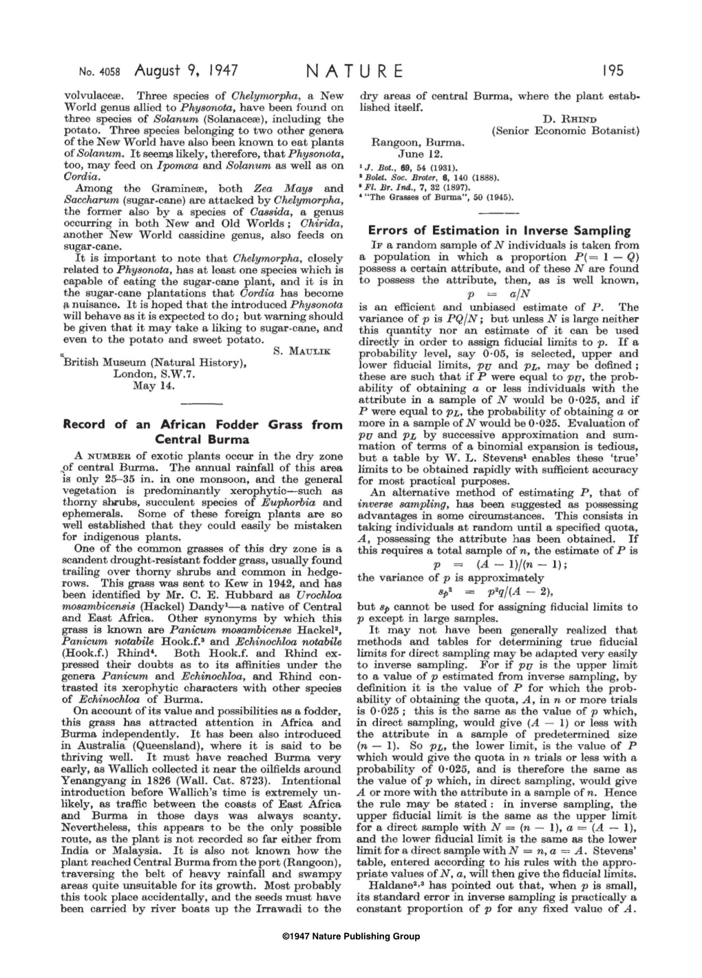 Record of an African Fodder Grass from Central Burma