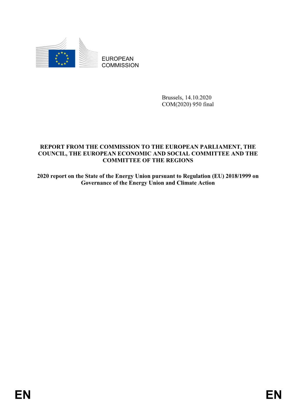 Report on the State of the Energy Union {COM(2020) 950 Final}