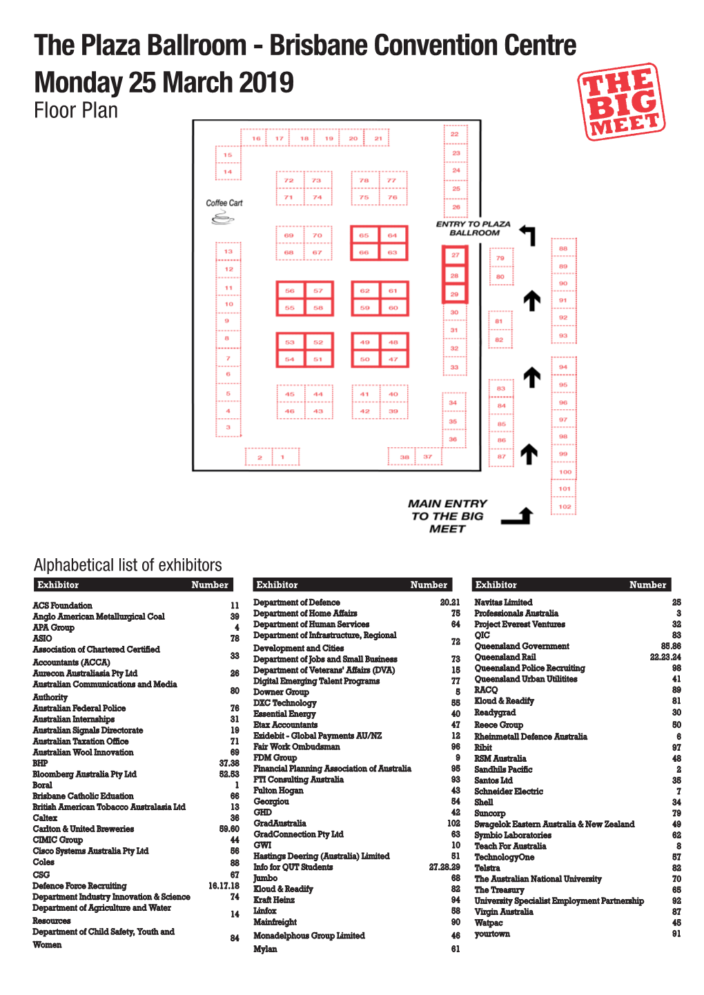 The Plaza Ballroom - Brisbane Convention Centre Monday 25 March 2019 Floor Plan