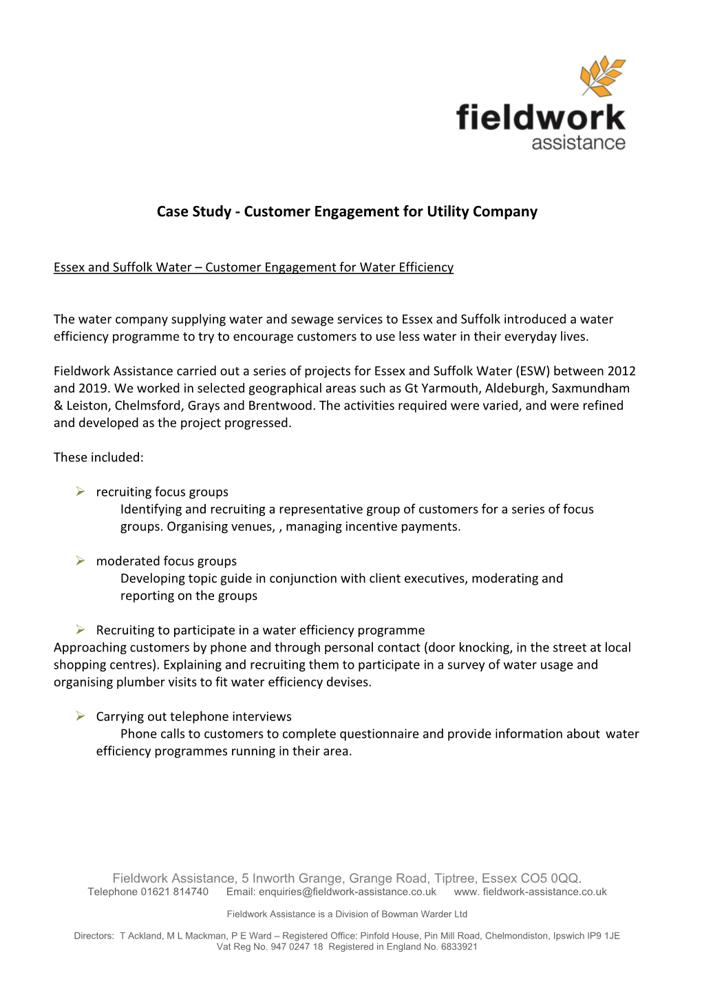 Case Study - Customer Engagement for Utility Company