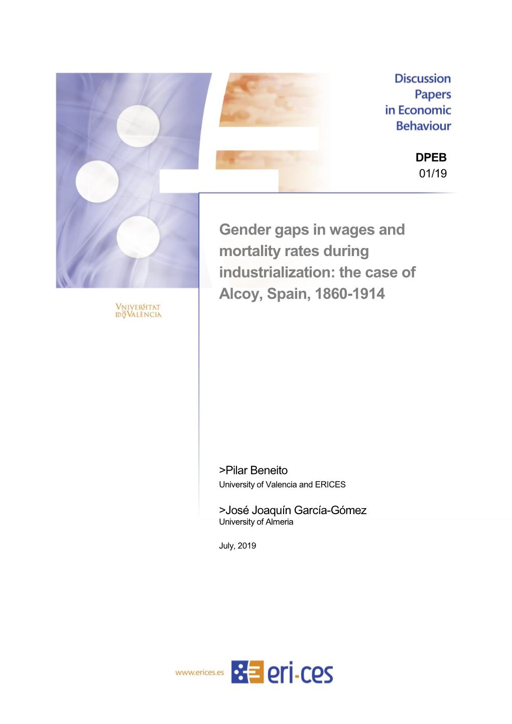 Gender Gaps in Wages and Mortality Rates During Industrialization: the Case of Alcoy, Spain, 1860-1914