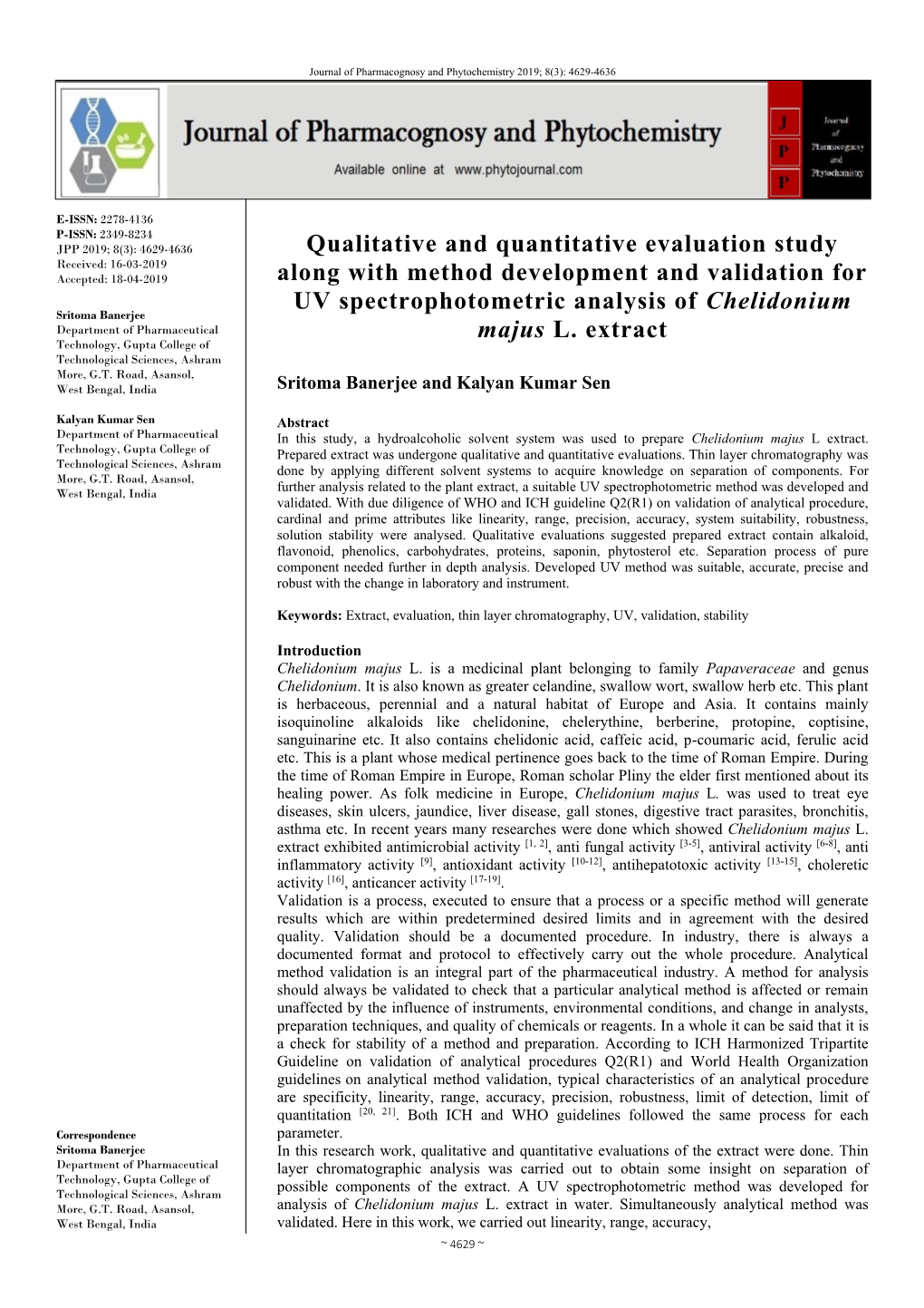 Qualitative and Quantitative Evaluation Study Along with Method Development and Validation for UV Spectrophotometric Analysis Of