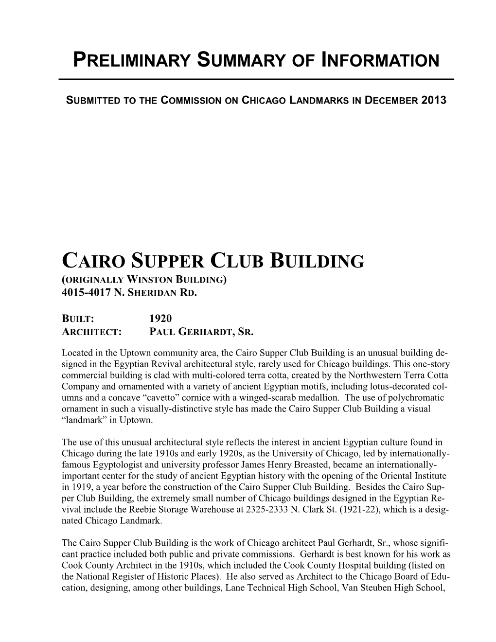 Cairo Supper Club Building (Originally Winston Building) 4015-4017 N