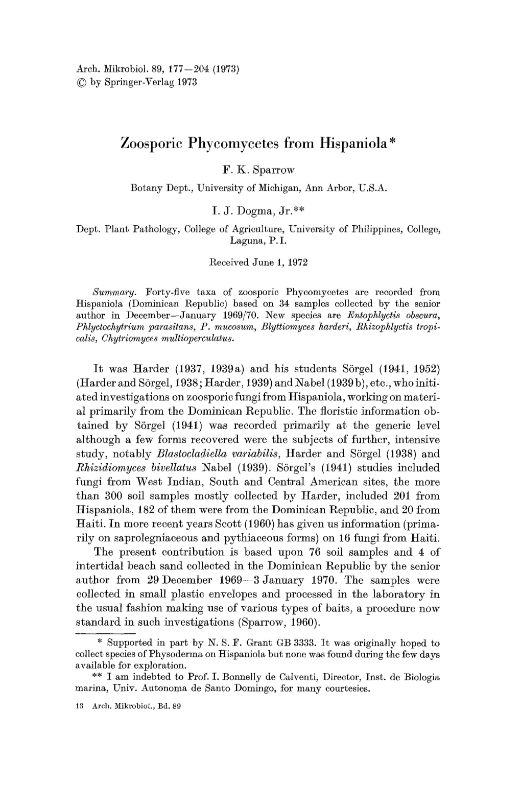 Zoosporic Phycomycetes from Hispaniola*