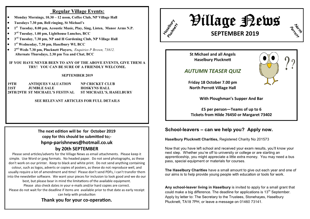 Village News SEPTEMBER Village News